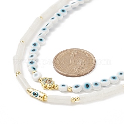 2 stücke 2 stil natürliche weiße jade & Bunte Malerei bösen blick perlenketten set&nbsp;NJEW-JN04172