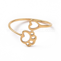 Ionenplattierung (IP) 201 Edelstahl Pfotenabdruck und Herz Fingerring&nbsp;RJEW-J051-27G