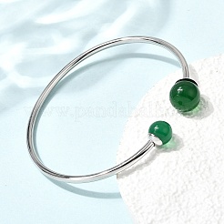 Bracelets torque en acier inoxydable 304 et pierres précieuses naturelles&nbsp;BJEW-H644-10P