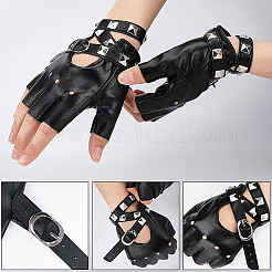 Biker-Punk-Handschuhe aus PU-Leder mit Choker-Halsketten im Punk-Stil aus Kunstleder&nbsp;AJEW-CL0005-33