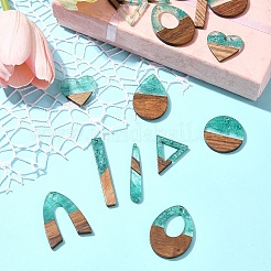 16 pièces 8 styles pendentifs en résine transparente et bois de noyer&nbsp;RESI-FS0001-76