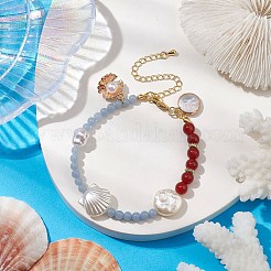 4 mm runde Armbänder aus natürlichem Angelit und 6 mm runde Armbänder aus Karneolperlen&nbsp;BJEW-JB10541