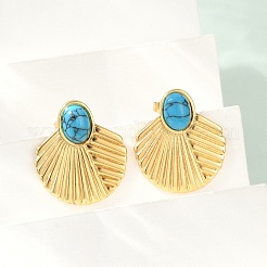 Boucles d'oreilles à tige en acier inoxydable 304 avec turquoise synthétique pour femme&nbsp;EJEW-U046-17A-G