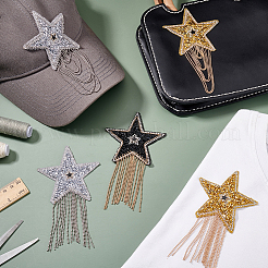5 Stück 5 Farben Stern Legierung Strass Stoffe Patches mit Kette Quaste&nbsp;PATC-GA0001-55