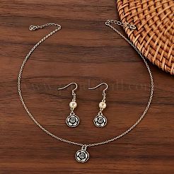 Ohrringe und Halsketten-Sets aus Zinklegierung mit Imitationsperlen in Blumenform für Damen&nbsp;WG42FFC-01