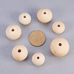 Perles rondes en bois non fini&nbsp;WOOD-PH0004-02-NF