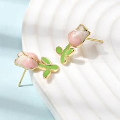 Orecchini a bottone in ottone con fiori&nbsp;EJEW-K324-03G-02
