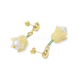 Boucles d'oreilles à tige en perles de verre faites à la main&nbsp;EJEW-MZ00277-03