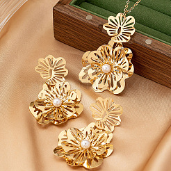 Collane con ciondolo in lega a forma di fiore e set di orecchini pendenti a bottone&nbsp;FS-WG49BCF-01