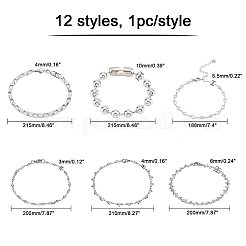 12 Stück 12 Stil 304 Edelstahl Kettenarmbänder&nbsp;BJEW-DC0001-02