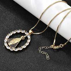 Collane con pendente vergine da donna in ottone trasparente e blu con zirconi cubici nossa senhora aparecida&nbsp;NJEW-U039-01A-G