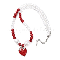 Collane con ciondolo in smalto rosso con micro pavé di zirconi cubici trasparenti in ottone fragola per donna&nbsp;NJEW-G162-04P