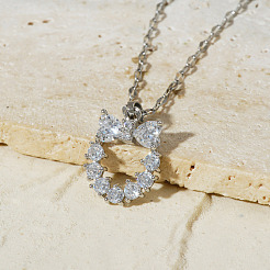 Colliers en laiton avec strass en cristal et chat creux mignon pour femmes&nbsp;QM8881