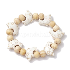 Bracelets extensibles turquoise synthétiques teints dauphin de plage&nbsp;BJEW-JB10288-02