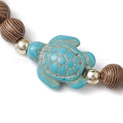 Tortue de plage d'été teinte turquoise synthétique et perles rondes en bois de wengé de 6.5mm&nbsp;BJEW-JB10515-01