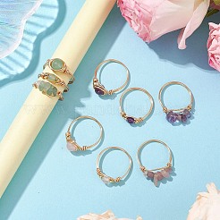 3 stücke 3 arten natürliche rose quarz & amethyst & aventurin finger ringe&nbsp;RJEW-JR00745