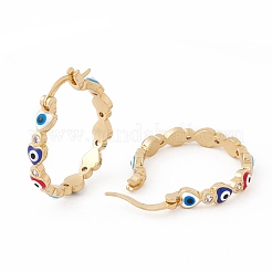 Orecchini a cerchio colorati cuore con malocchio smalto con zirconi chiari&nbsp;KK-E005-18G