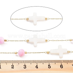 Chaînes de perles de coquillages naturelles rondes et croisées faites à la main&nbsp;CHS-P019-03G-A