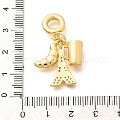 Messing klare Zirkonia Croissant & Tasse & Eiffelturm europäische Anhänger Charms&nbsp;KK-U048-20G