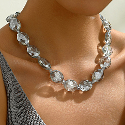 Eleganti collane vintage con perline ovali sfaccettate in vetro per donna&nbsp;YI4782