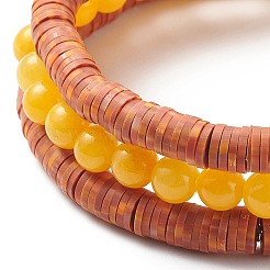 3 pièces 3 style naturel teint jaune jade & acrylique mot amour perlé bracelets extensibles sertis de breloques en alliage émail coeur&nbsp;BJEW-JB08924-03
