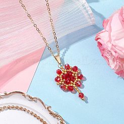 Collares colgantes con cuentas de vidrio de colores AB y cuentas de semillas hechas a mano con flores&nbsp;NJEW-MZ00084