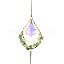 Atrapasueños de virutas de aventurina verde natural y rodajas de ágata&nbsp;AJEW-C048-01D
