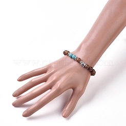 Braccialetti elastici tondi in legno tinto&nbsp;BJEW-JB04839-05