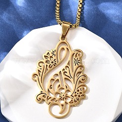 201 Edelstahl Laser Cut Blume Musiknote Anhänger Box Kette Halsketten für Frauen Männer&nbsp;NJEW-E156-02G