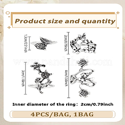 1 Beutel Boho Silber Weinblatt Blumenring Set - 4-teilige Natur inspirierte Schmuckkollektion&nbsp;RJEW-LP0004-33