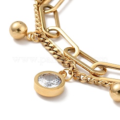 Pulsera de varias vueltas con circonita cúbica transparente y bola redonda&nbsp;BJEW-G639-14G