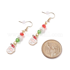 Breloque père noël en émail avec boucles d'oreilles pendantes en perles de verre&nbsp;EJEW-JE04961-01