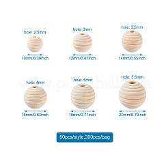 300pcs 6 styles de perles en bois de fil naturel&nbsp;WOOD-TA0001-63