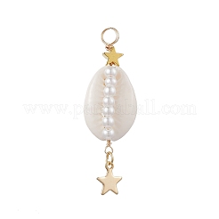 3 pièce 3 styles pendentifs en perles de verre enveloppés de fil de cuivre en coquillage cauri naturel&nbsp;PALLOY-JF03503