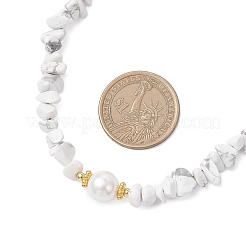 Colliers de perles rondes blanches en coquillage et de perles synthétiques en howlite&nbsp;NJEW-JN05740-01