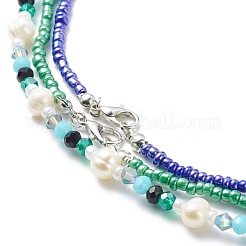 Set di collane con perline di semi di vetro e perle naturali in stile 3 pz 3&nbsp;NJEW-JN03961