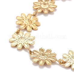 Bracelet à maillons marguerite en émail&nbsp;BJEW-P271-01G