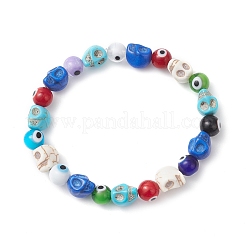 Bracelets extensibles ronds en perles synthétiques teintées en turquoise pour Halloween&nbsp;BJEW-JB12268-03