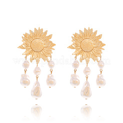 Pendientes colgantes de aleación con perlas de imitación y borlas de girasol para mujer&nbsp;WGA0AF8-01