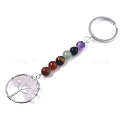 Portachiavi chakra con chip di quarzo rosa naturale&nbsp;G-N0326-004B