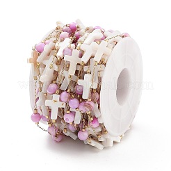 Cadenas de cuentas de concha natural redondas y cruzadas hechas a mano&nbsp;CHS-P019-03G-B
