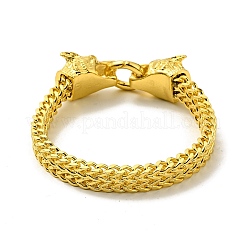 Pulsera de cadena de malla de acero inoxidable 304 para hombre con cierre de cabeza de lobo&nbsp;BJEW-A129-02G