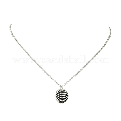 Collana da donna con ciondolo a gabbia in filo di acciaio inossidabile 304 e pietra lavica naturale rotonda.&nbsp;NJEW-JN06159