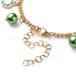Bracciale con ciondolo in lega smaltata e perle di vetro con catene in acciaio inossidabile 304 per donna&nbsp;BJEW-JB08707-05