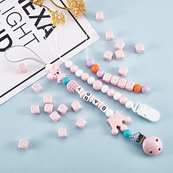 20 Stück Rosa Würfel Buchstaben Silikonperlen 12x12x12 mm Quadratische Würfel Alphabetperlen mit 2 mm Lochabstandshalter Lose Buchstabenperlen für Armband-Halsketten-Schmuckherstellung&nbsp;JX435I