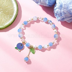 4 bracciale elastico con perline rotonde in vetro e pietra di luna sintetica&nbsp;BJEW-JB11858