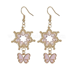 Fiore con farfalla orecchini pendenti in perline di vetro in acciaio inossidabile 304&nbsp;EJEW-MZ00417-03
