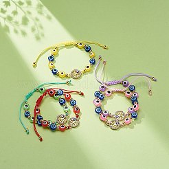 Perline in resina malocchio e tondo piatto con braccialetti di perline intrecciate con strass in lega di albero della vita per ragazze donne&nbsp;BJEW-JB08740-04