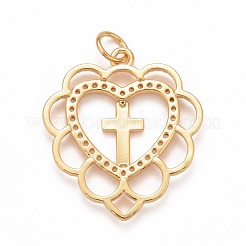 Placage de crémaillère en laiton micro pavé pendentifs en zircone cubique claire&nbsp;KK-M229-15G