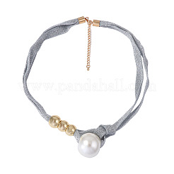 Colliers en cordon de tissu avec pendentif rond en perles d'imitation blanches et perles en plastique CCB pour femmes&nbsp;WGDA1DD-01